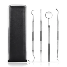 Dental Prepared Teeth Cleaning Tools Hygiene Kit Remove tartar 4 Piece Mouth Mirror Tooth PickTarter Scraper and Dental Scalin
