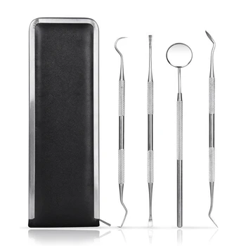 

Dental Prepared Teeth Cleaning Tools Hygiene Kit Remove tartar 4 Piece Mouth Mirror Tooth PickTarter Scraper and Dental Scalin