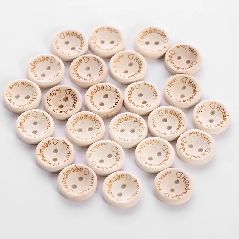 10PCS/lot Natural Color Wooden Buttons Handmade Love Letter Raoud Decorative Wood Button Craft DIY Baby Apparel Accessories