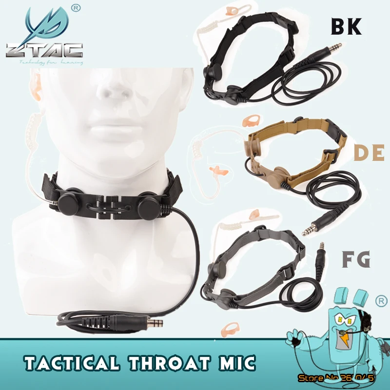 ZTAC-Official Tactical Headset Bodyguard Sniper Throat Mic Tube HeadphoneNATO Throat mic