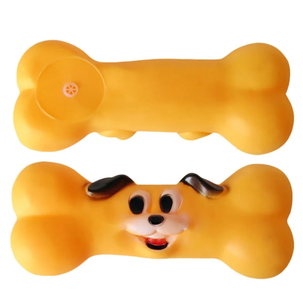 Dog Chewing Bone Toy Rubber Bone Shape Canvas Squeaker Sound Toy for