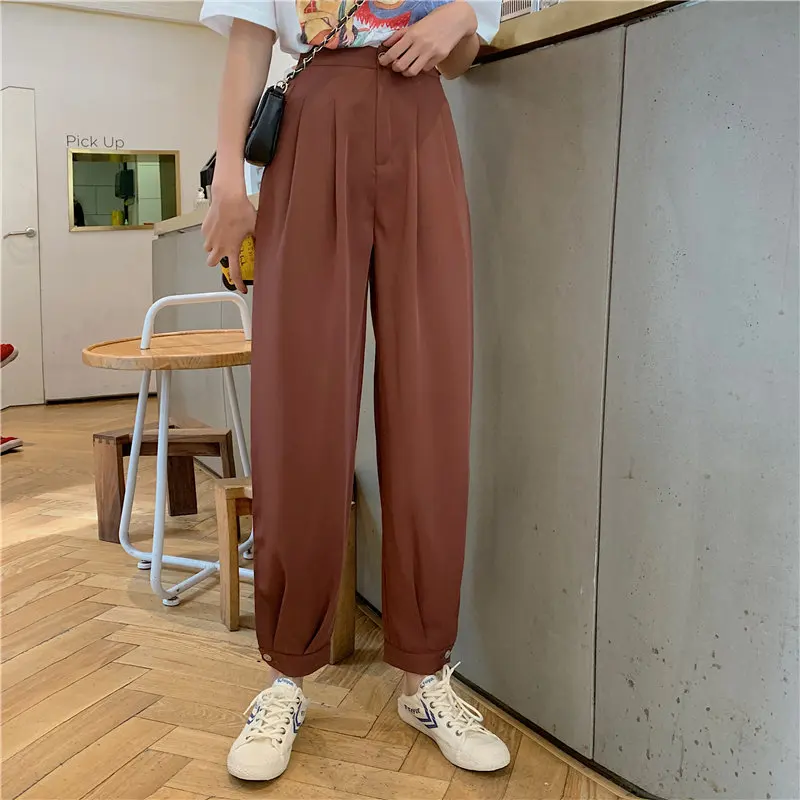 

HziriP Women New Loose Elegant Chic 2019 Summer High Waist Fresh Casual Thin Ankle Length Pants Solid Brief Fashion Trousers