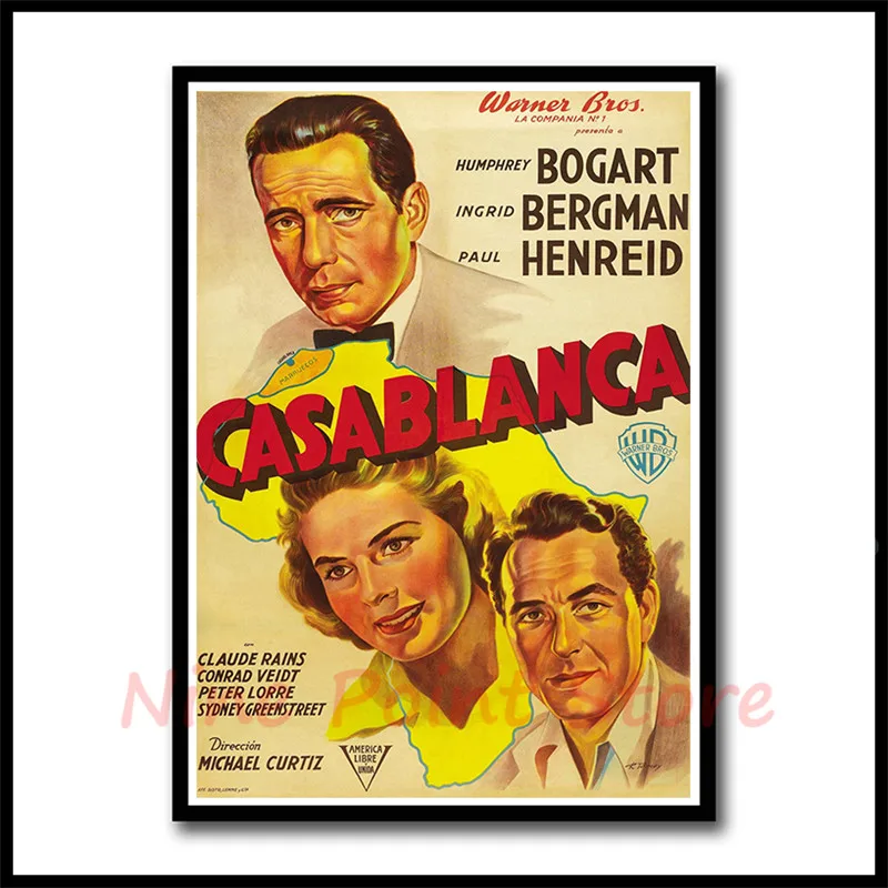 Голливудская классика любовь фильм Casablanca бумага с покрытием плакат наклейки на стену украшение дома современный стиль бескаркасные - Цвет: Коричневый
