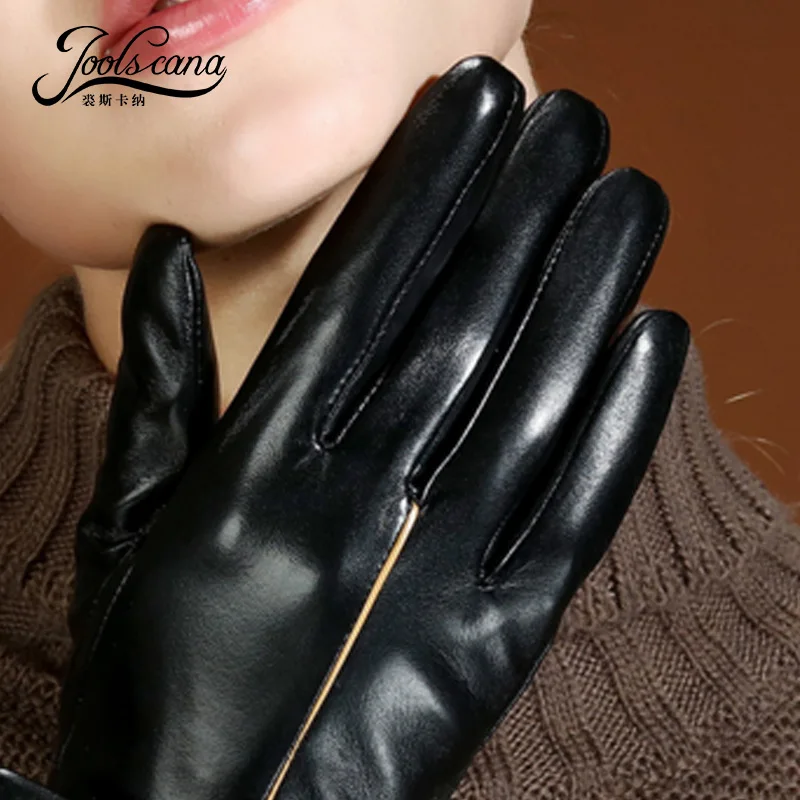 Joolscana дамские перчатки женские кожаные перчатки можно сенсорный экран теплые брендовые черные зимние варежки из натуральной кожи для вождения