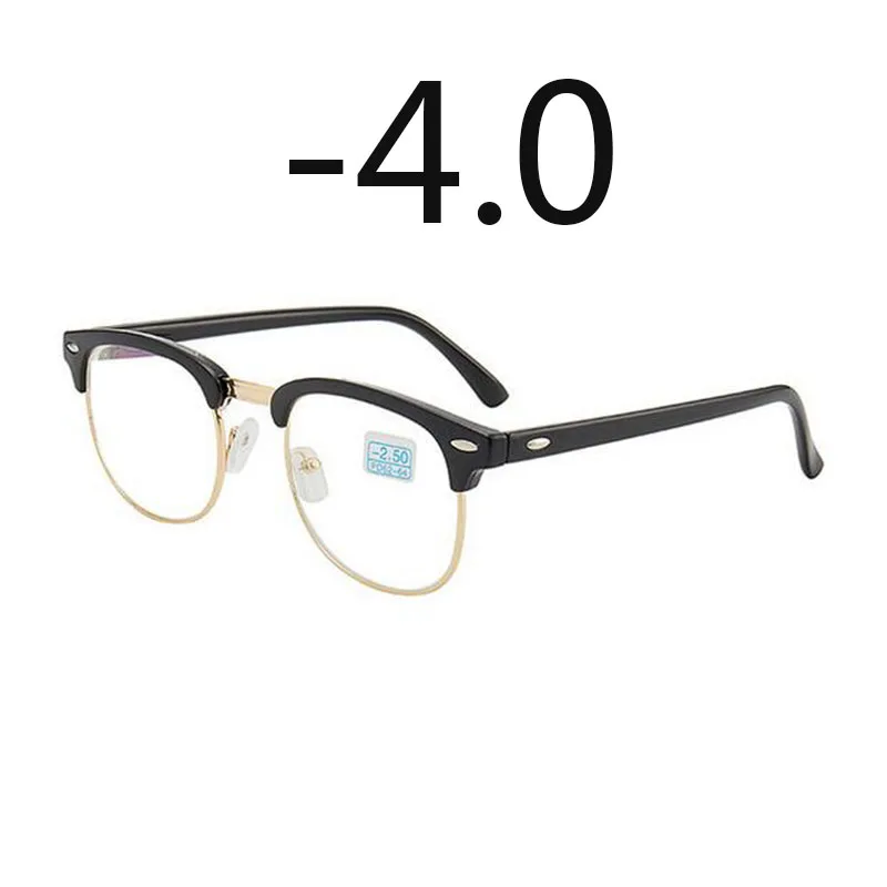 0,5-1-1,5-2-2,5-3-3,5-4 заклепки очки для близорукости с градусом женские мужские короткие-очки для коррекции зрения черная оправа зеленая пленка с покрытием - Цвет оправы: bright gold -4.0