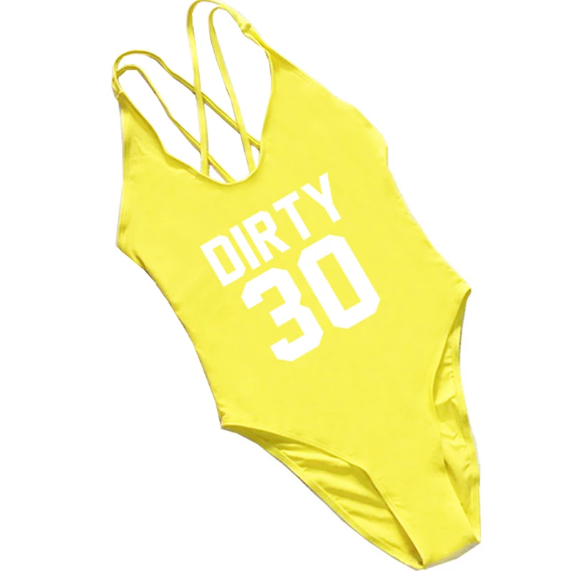 Купальный костюм женский одежда для плавания цельный купальный костюм персональная буква DIRTY 30 однотонный комбинезон сексуальный Монокини Пляжная Женская одежда для плавания - Цвет: Color8