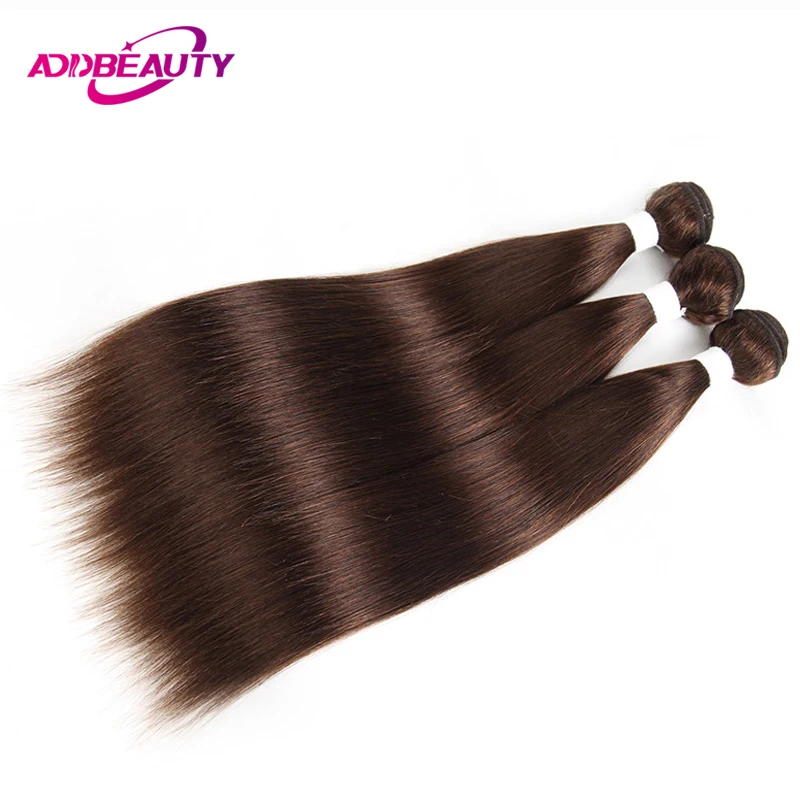 

Addbeauty #4 Light Medium Brown Color Bundles Straight Brazilian Human Remy Hair Pre-colored Weave Extension Inch Double Weft