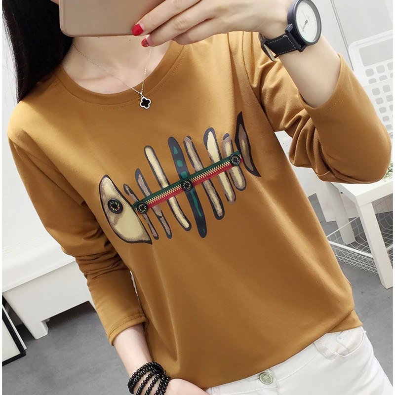 AOSSVIAO Print T Shirt Women T-Shirt Women Long Sleeve Casual Woman Tshirt Autumn And Winter Top Tee Shirt Femme Poleras Mujer Tops