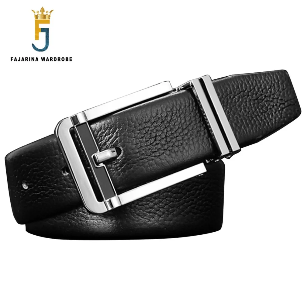 FAJARINA High Quality Pure Genuine Leather Belt Striped Pin Buckle Metal Belts for Men 1st Layer Cow Skin LUFJ409 | Аксессуары для