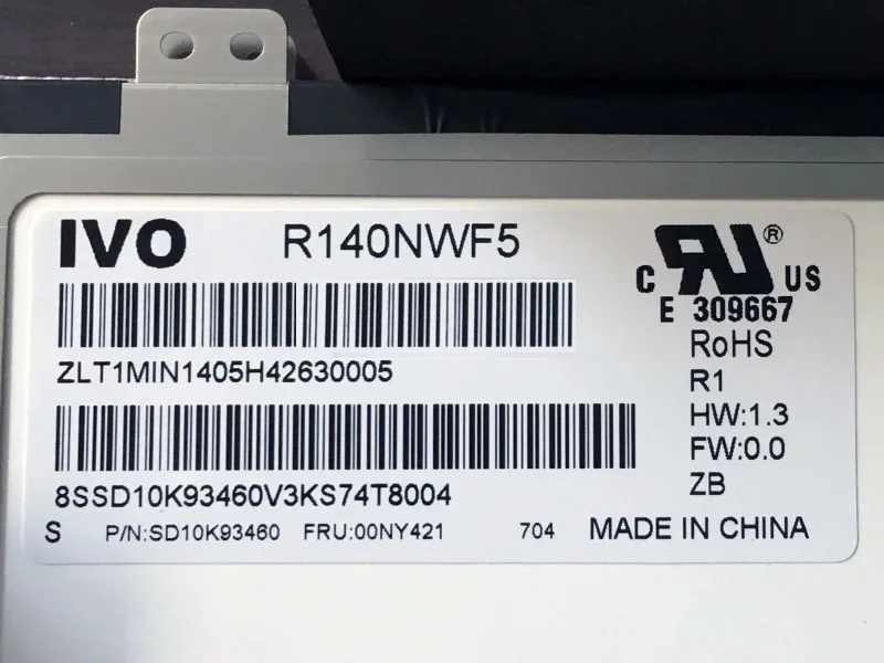 

R140NWF5 IVO LCD LED Display with Touch Screen Digitizer Assembly for Lenovo Fru 00NY421 PN : SD10K93460 14.0" FHD R140NWF5 R1
