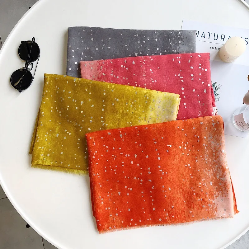 

2019 Spring Autumn Plain Ombre Glitter Fringe Viscose Scarf Women Lurex Wraps and Shawls Female Big Size Pashminas Hijab Snood