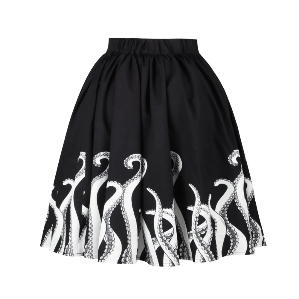 Летнее модное женское повседневное бальное платье из полиэстера с креативным принтом осьминога до середины икры, юбки для милых девочек, раздельные