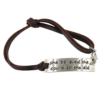 

12PC/Lot Inspirational Jewelry She Believed She Could So She Did Leather Bracelet For Women Men Wristband Adjustable Simple Gift