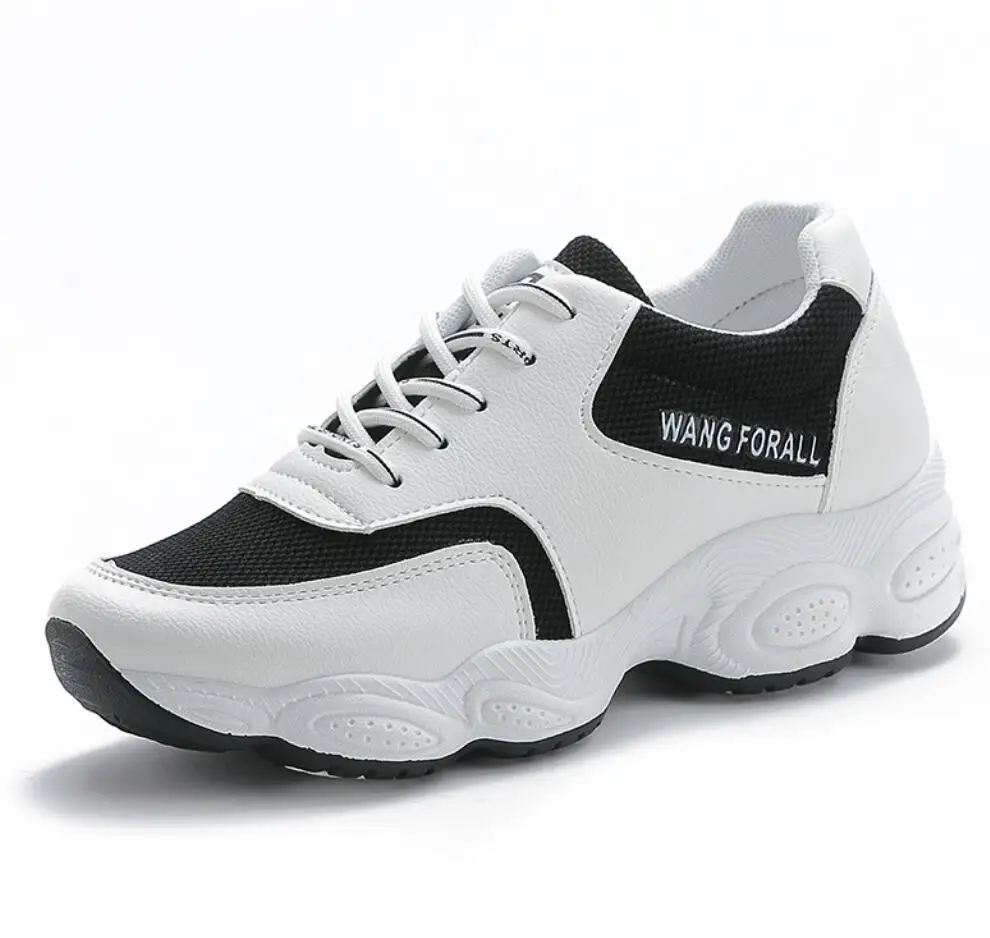 

2019 Fashion Lady Casual White Shoes Women Sneaker Black Leisure Thick Soled Shoes Flats Cross-tied Lace-Up White female student