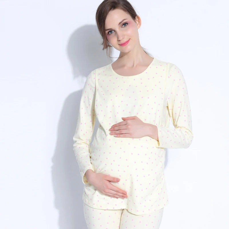 Новый Materinty хлопок кормящих пижамы с длинными рукавами однотонная Пижама комплект топы для беременных + штаны пижамы одежда для Пижама для