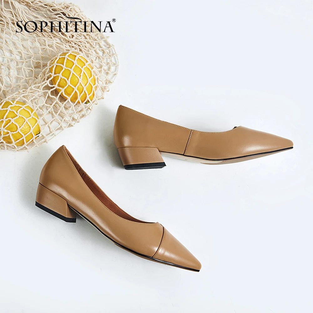 Sapatos de Couro Genuíno de Alta Sophitina Moda Sólido Deslizamento-em Bombas Sexy Apontou Toe Qualidade Venda Quente Femininas Casuais So123