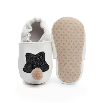 

Newborn Baby Spring Autumn PU Leather Casual Shoes Sequins Five Star Pattern With Fur ball First Walkers Moccasins