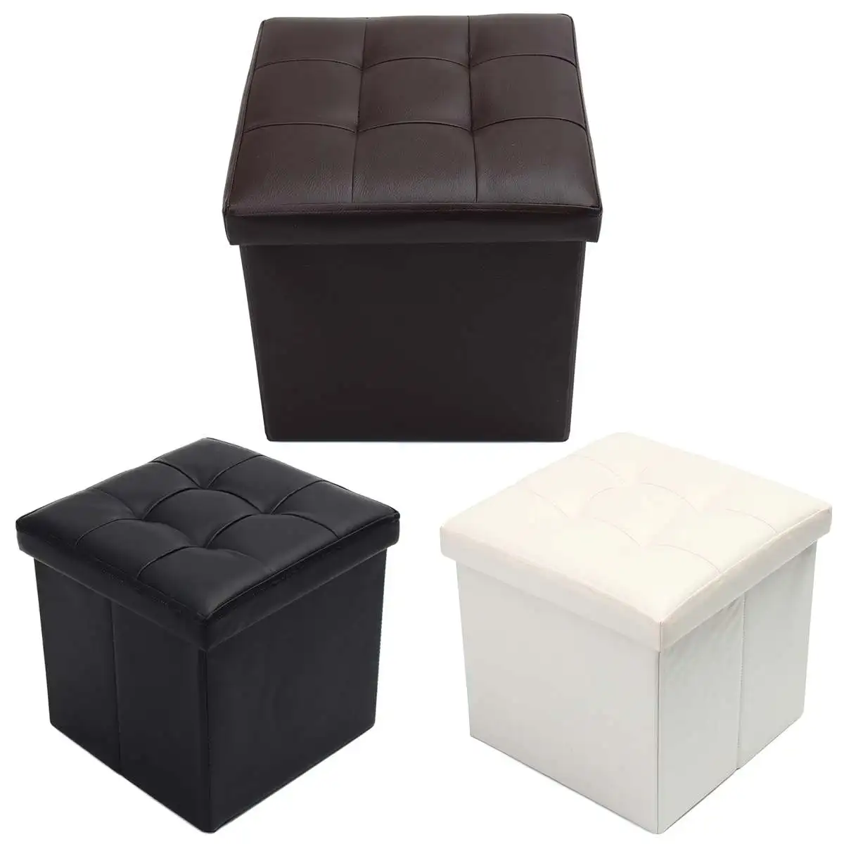 

Folding Leather Footstool Sofa Ottoman Footrest Seat Lounge Imitation Leather Footstool Home Room Storage Box Chair 38x38x38cm