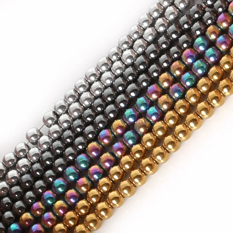 

Top quality Natural Stone Hematite Beads Round Loose Beads Stone Ball Four Colors 4MM For Jewelry Bracelet Making Craft Gifts