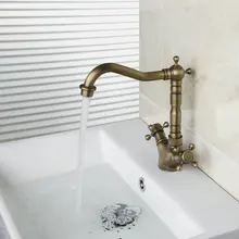 Ретро состаренный, латунный, двойной ручки на шарнире 8632 с одним отверстием, кухонный Cozinha TorneiraFaucets, смесители и краны