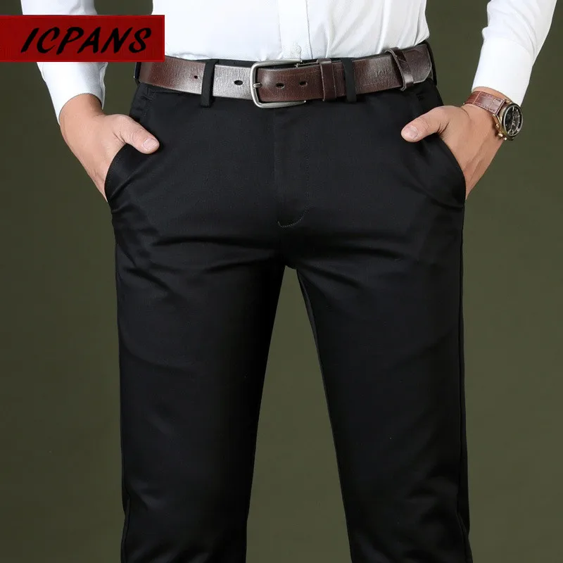 ICPANS мужской костюм брюки прямые свободные Бизнес Офис мужские брюки хлопок мужские формальные брюки для мужчин черные осень - Цвет: 3616 Black