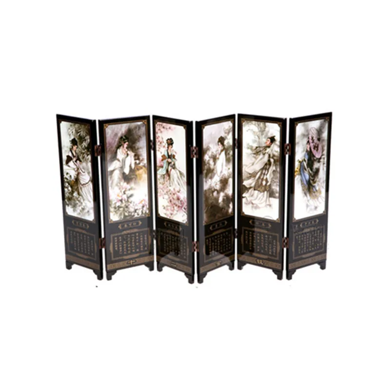 

Chinese Style Lacquer Painting Crafts Ornaments Antique Folding Screen Mini Table Room Glass Partition Home Decoration