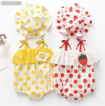 

Baby Girl Clothes Summer Cartoon Newborn Baby Romper Baby Girl Romper With Sun Hat Cotton Strawberry Egg Infant Sunsuit Costume