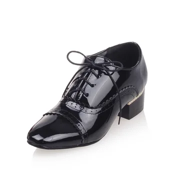 

2017 New Sale Plus big Small size 32-46 Women lace up Square Toe Patent Leather Platform Spring Autumn Casual shoes Brogue b-4