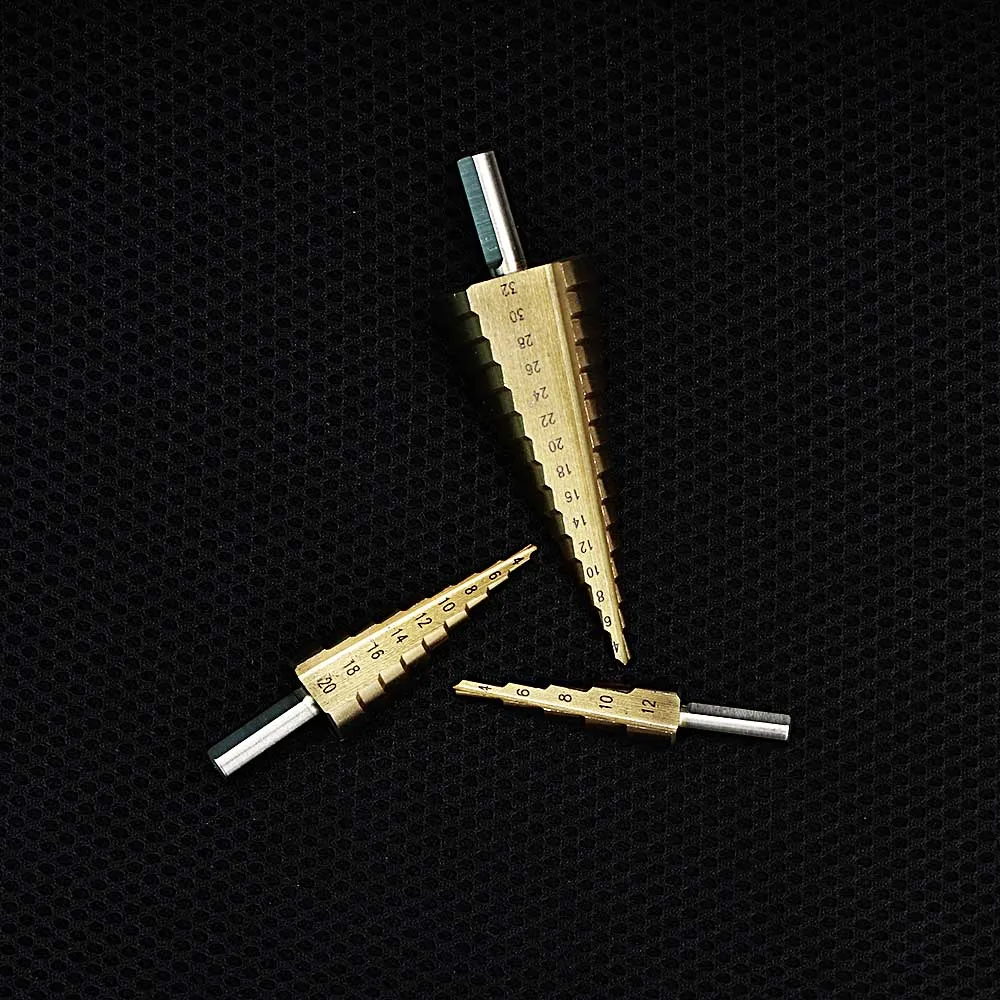 

1/3Pcs/lot 4-12/20/32mm HSS Steel Large Step Cone Titanium Coated Metal Drill Bit Cut Tool Set Hole Cutter Wholesale