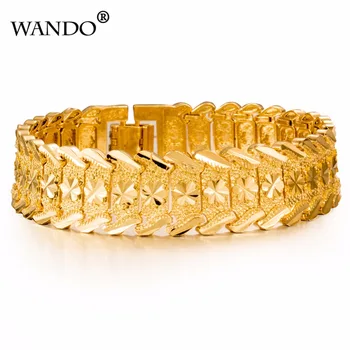 

wando High quality Dubai Men's Bracelet 24K Gold Color Width 15mm Bangle Women Hiphop Hand Chain Ethiopian/African Jewelry b1