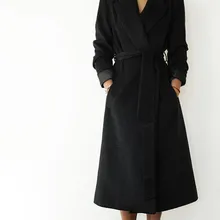 S-XXXL, модная Утонченная женская верхняя одежда, зима, однотонное длинное пальто с v-образным вырезом и длинным рукавом, куртка с поясом размера плюс