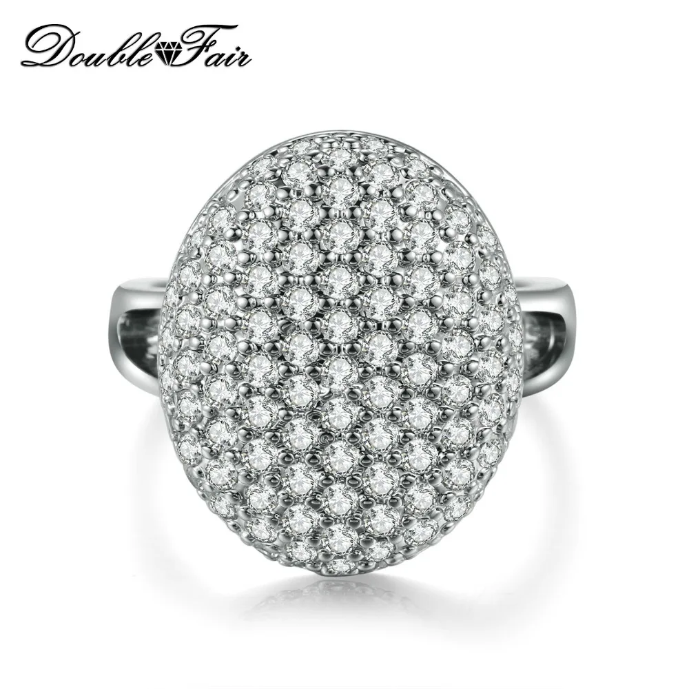 Double Fair Brand bridal Wedding Oval Ring Silver Color Cubic Zirconia Fashion Brand jewelry For Women anel aneis DFR535