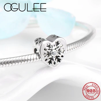 

Heart shape 925 Sterling Silver Hollow out snowflake Charms Zircon beads for Jewelry making Fit Original Pandora Charm Bracelet