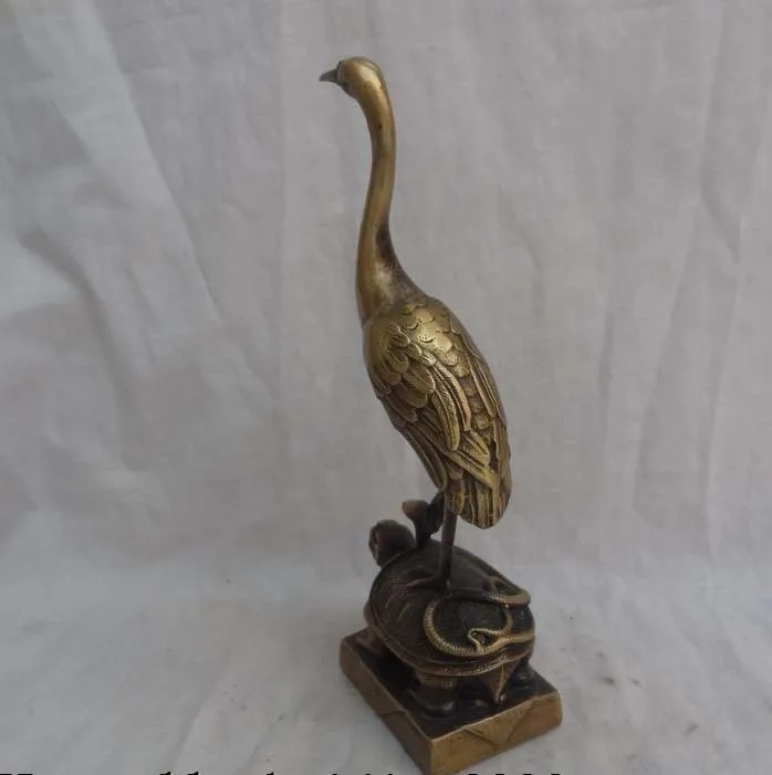

9" Chinese Bronze JiXiang FengShui Crane Ride Snake Dragon Turtle Statue FREE SHIPPING