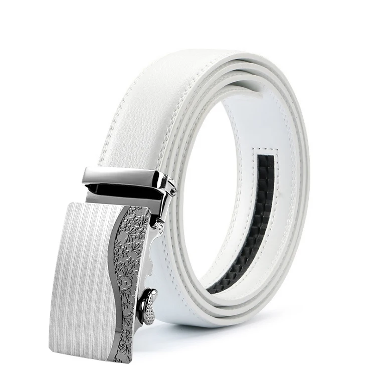 New Mens Cowskin Belt Brand Designer White Belts Real Genuine Leather Automatic Buckle Male ...