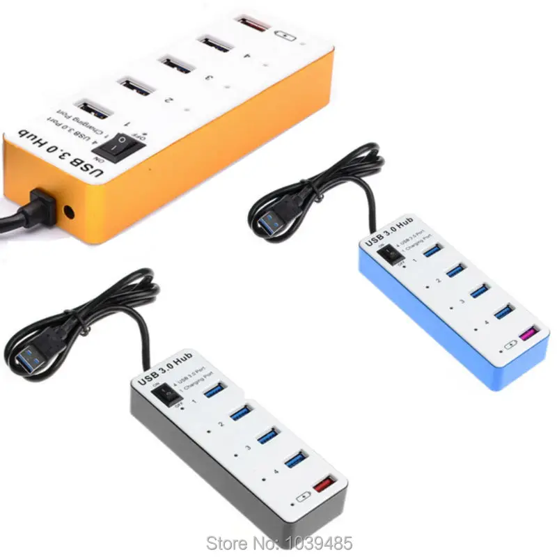 Free Shipping 4 Ports Standard USB 3.0 HUB Splitter Smart Charging Adapter Switch LED Indicators for PC Computer Laptop Notebook |