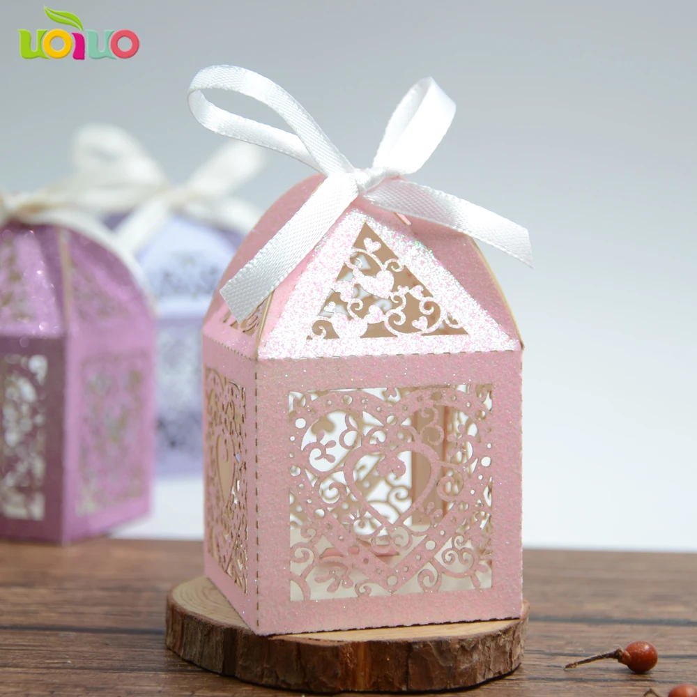

50pcs/lot Wedding Candy Box Romantic Heart glitter paper 6 color gold pink rose blue Bag Wedding Favors Gifts Box Party Supplies