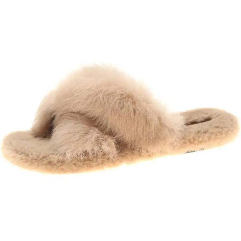 Women Fur Slides Winter Fluffy Furry Slippers Warm House Shoes Slippers Mules Lady Flat Shoes Home Indoor Shoes Zapatos De Mujer