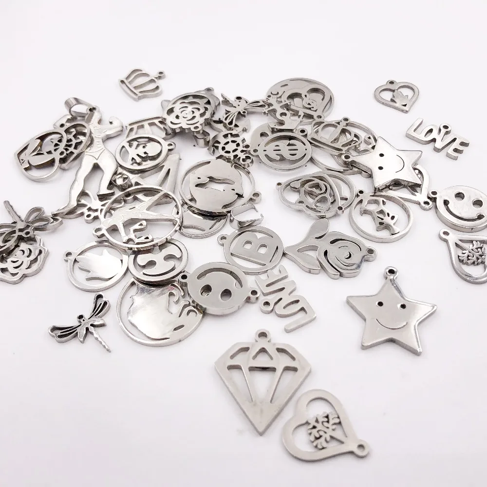 

Silver Stainless Steel Constellation Gear Love Butterfly love PentagramCrown pendant necklaces bead chain for Jewelry Making DIY