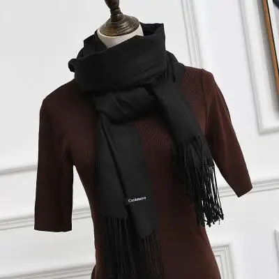 Женский шарф, сплошной цвет, тонкие кашемировые шарфы с кисточкой, длинный шарф, Женская шаль - Цвет: 2