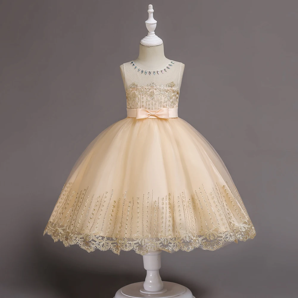 

Flower Girl Dress Princess Dresses Kids Tutu Mesh Costume Children Clothes 2019 Birthday Wedding Party Pearls New Girls