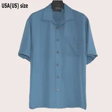 США размер сплошной короткий рукав мужская рубашка Повседневная Большой размер вискоза синий xxxl L XL отложной воротник один карман лето