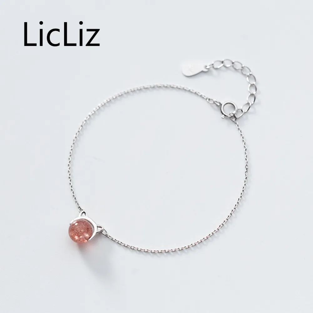 LicLiz, новинка, милые браслеты из серебра 925 пробы с кошачьими ушками для женщин, розовая клубника, кварцевые ювелирные изделия, для девушек, для свиданий, вечерние, подарки, LB0125