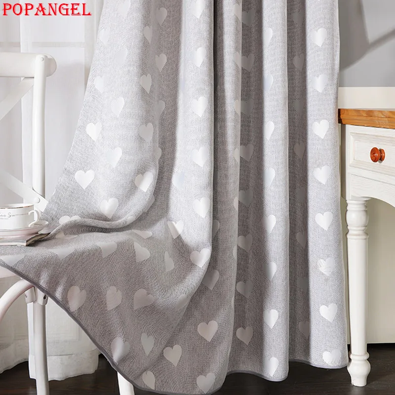 

Popangel New Modern High Quality Thermal Insulated Gray Blackout Living Room Window Curtains Heart Jacquard Linen Blue Curtain