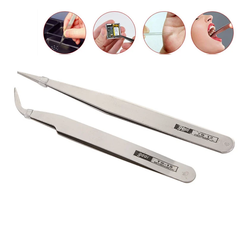 

2pcs/lot Stainless Steel Anti-static Precision Tweezers Set Eyebrow Diamond Tweezers Electronics Repair Tools