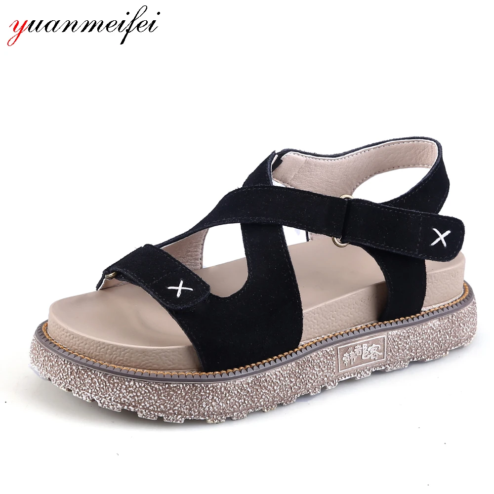 

yuanmeifei Women's Sandals Shoes Genuine Leather Gladiator Wedges Shoes Ladies Summer Size 43 Platform Open Toe 2018 New Arrival
