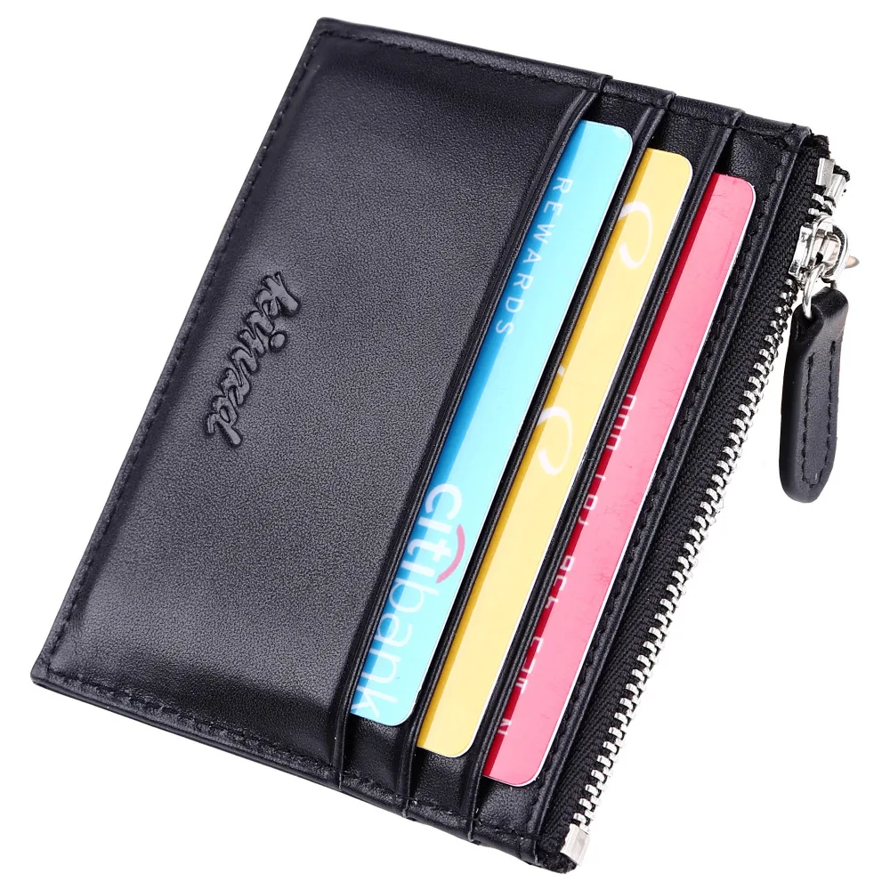 Slim Card Wallet with ID window Card Holder with Zipper RFID Blocking Sleeves Leather Wallet ...