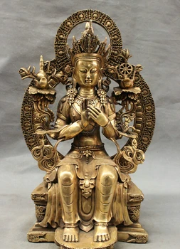 

USPS to USA S1518 20" Tibet Brass Buddhism Maitreya Buddha Statue Chinese Kwan-Yin Tara Joss Set