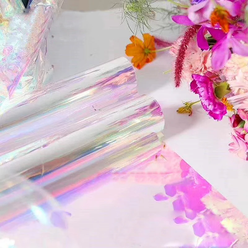 

Iridescent Flower Bouquet Wrapping Cellophane Rainbow Film Valentines Day Gift Packaging Birthday Wedding Decor 20 inch x 10Yard