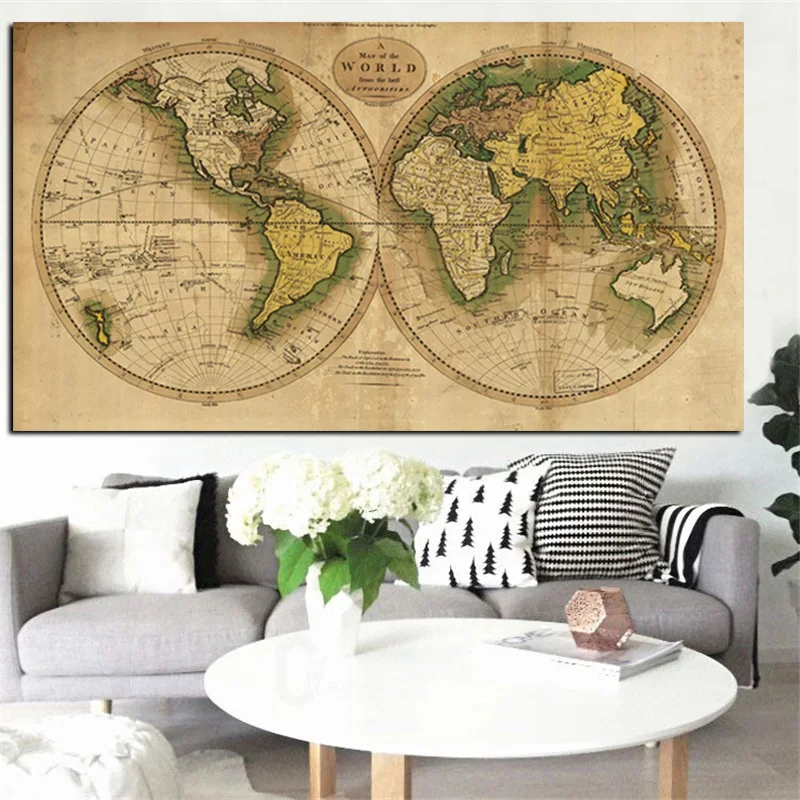 Vintage Earth World Map Canvas Painting Poster Retro Globe Maps Print On Canvas for Office Room Wall Art Picture Cuadros Decor